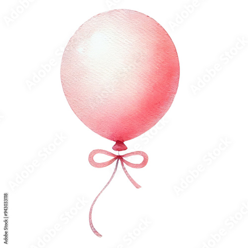 Watercolor illustration of a pink balloon with a bow, isolated on white background. Ideal for party and celebration designs. photo