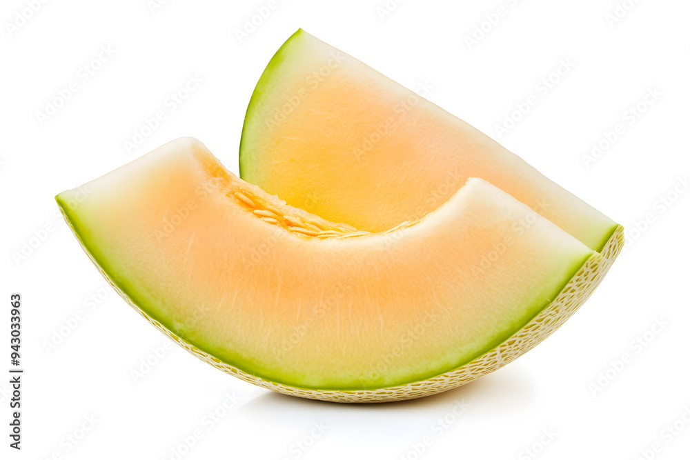 Cut of fresh ripe melon isolated on white background Cut of fresh ripe melon isolated on white background