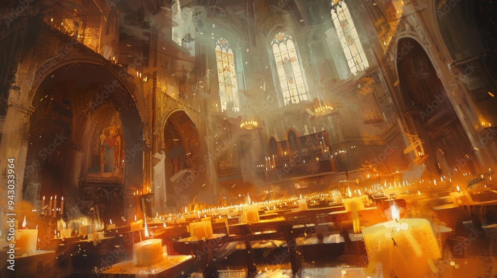 Candlemas, Light of the World, Christian Holiday, Candles in Church, Illustration