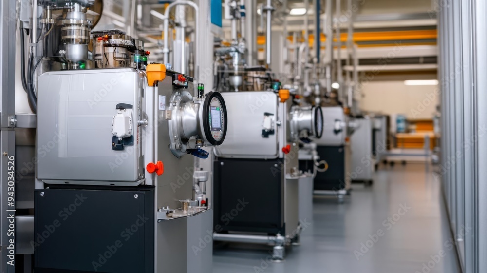 Industrial assembly of advanced milking machines, dairy technology, farm automation Industrial assembly of advanced milking machines, dairy technology, farm automation