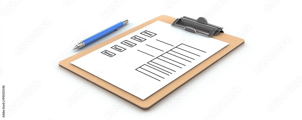 Obraz premium A clipboard with a blank checklist and a blue pen, ideal for task management, organization, or project planning.