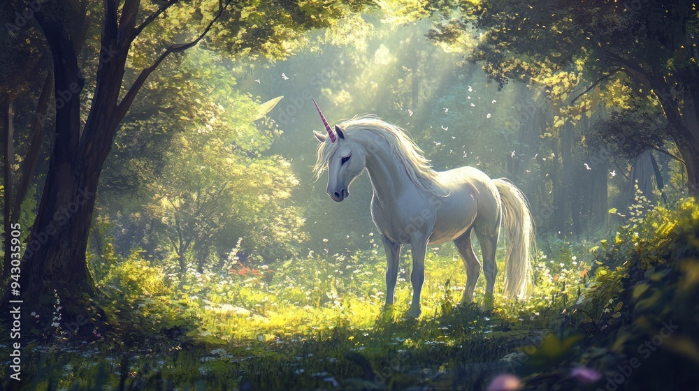 Magical Unicorn in a Sun-Dappled Forest Magical Unicorn in a Sun-Dappled Forest