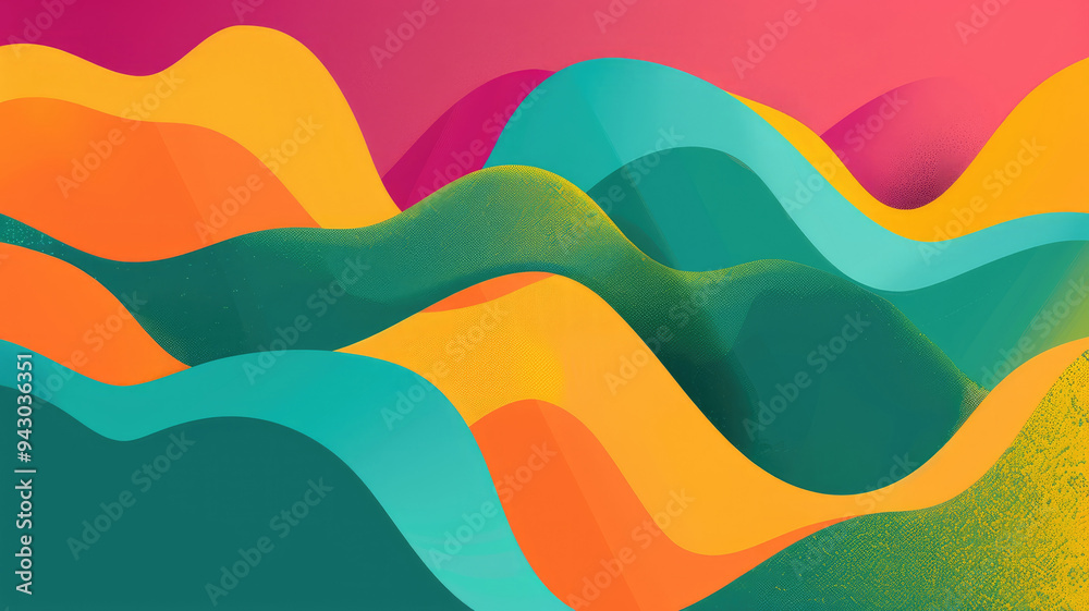 Abstract background with colorful waves and curves in pink, orange, green, yellow and teal Abstract background with colorful waves and curves in pink, orange, green, yellow and teal