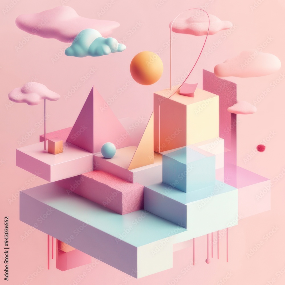 Abstract 3D Geometric Shapes in a Pastel Sky Abstract 3D Geometric Shapes in a Pastel Sky