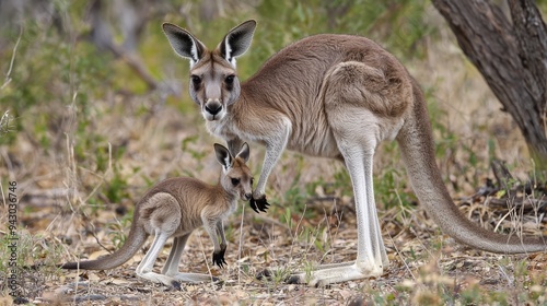 Kangaroo And Its Joey In The Outback