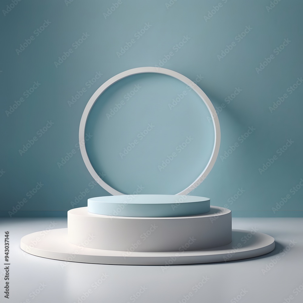 3d empty podium with white and pastel blue color 3d empty podium with white and pastel blue color