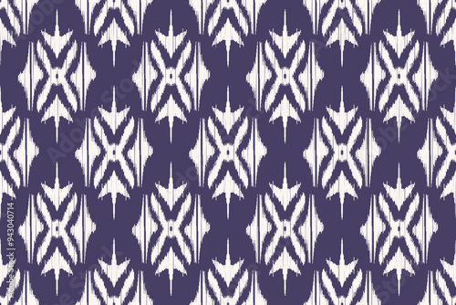 Seamless Ikat Pattern, Navy and White Ethnic Geometric Textile Design