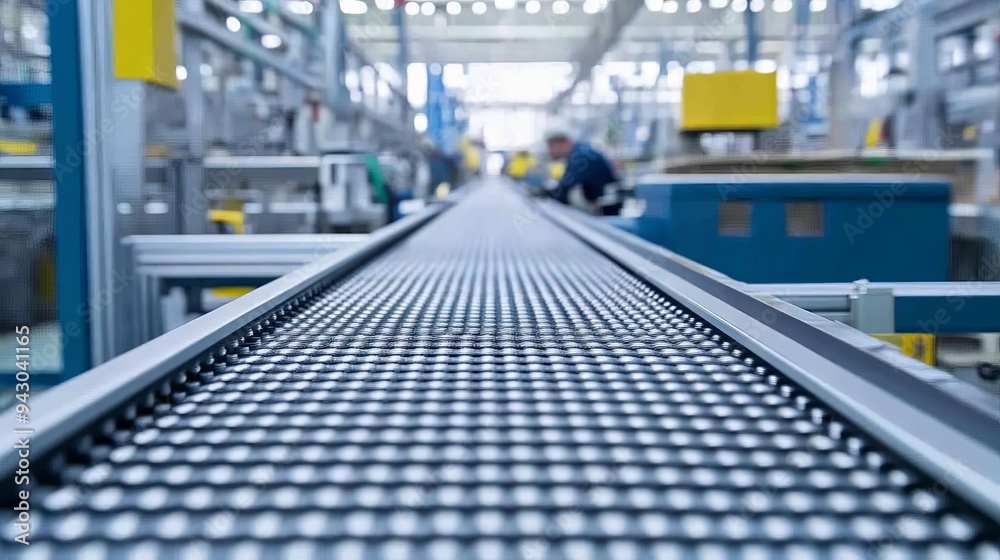 Fototapeta premium Conveyor belt assembling advanced irrigation systems in a large-scale factory, water-efficient agriculture, modern farming