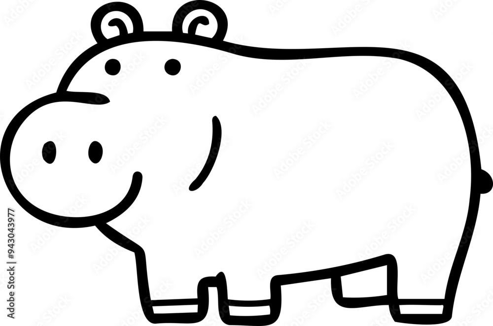 A friendly hippopotamus with a big smile and large, expressive eyes is depicted in a simple cartoon style. A friendly hippopotamus with a big smile and large, expressive eyes is depicted in a simple cartoon style.