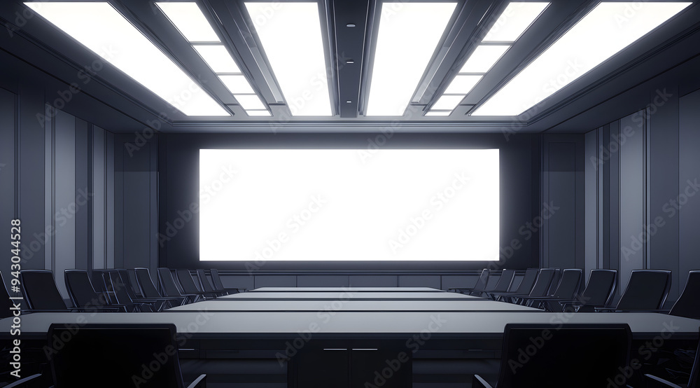 The Background of a Conference Room Featuring a White Screen, Minimalist and Professional Setting for Business Presentations or Meetings, Highlighting a Clean, Organized Environment with Ample Space f The Background of a Conference Room Featuring a White Screen, Minimalist and Professional Setting for Business Presentations or Meetings, Highlighting a Clean, Organized Environment with Ample Space f