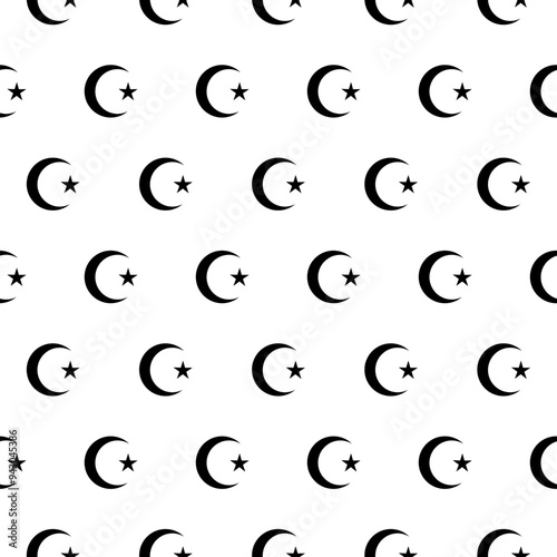 Star and crescent symbol seamless pattern on white background