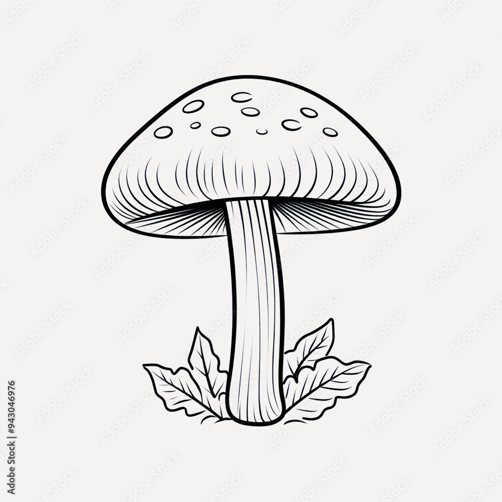 Detailed mushroom illustration with leaves Detailed mushroom illustration with leaves