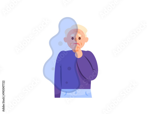illustration of a grandfather whose one side of his body is paralyzed. symptoms of stroke and Hemiplegia. numbness on one side of the body. health problems. flat style character design. elements