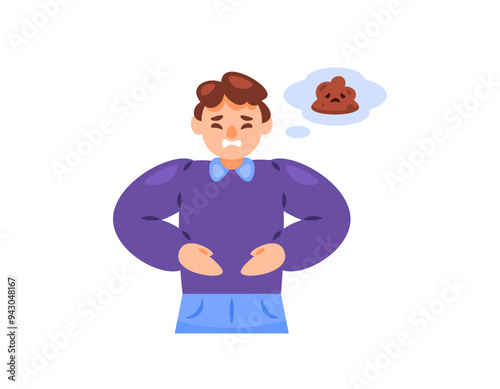 illustration of a man having stomach ache due to difficulty in defecating. abdominal pain. difficulty in defecating. constipation. health problem. flat style character design. graphic elements