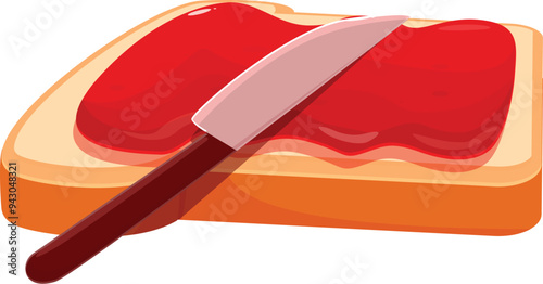 Knife spreading delicious red jam on a piece of toast, perfect for a breakfast illustration