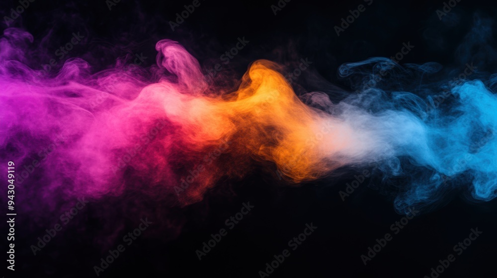 Fototapeta premium Vibrant smoke waves swirling on black background