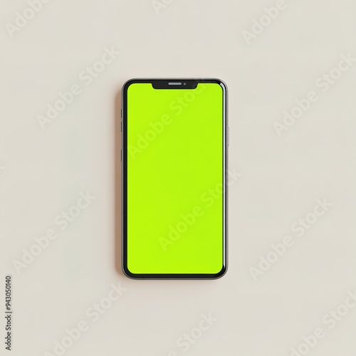 Smartphone with bright green screen on a beige background