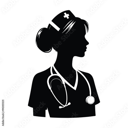 Female doctor vector illustration on white background, doctor silhouette, doctor vector icon
