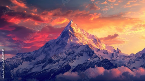 Majestic mountain peak at sunset. photo