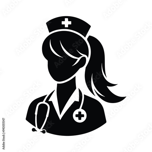 Female nurse vector silhouette on white background nurse uniform, medical icon, nurse icon, nurse vector