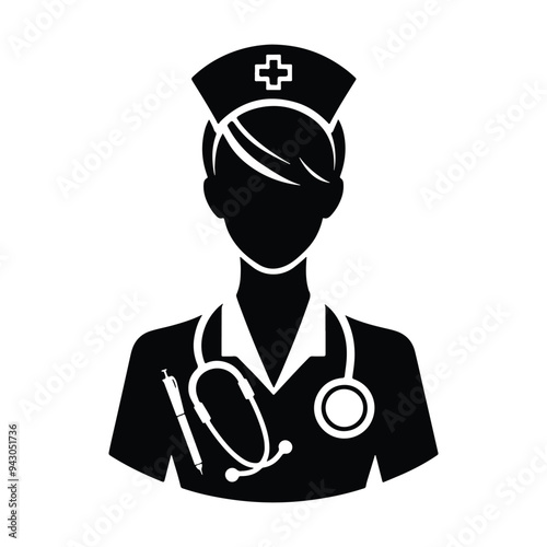 Nurse vector icon illustration on white background, nurse silhouette, nurse vector icon, medical assistant icon
