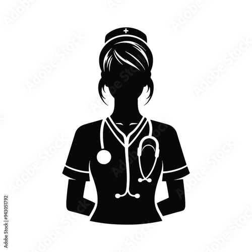 Nurse vector icon illustration on white background, nurse silhouette, nurse vector icon, medical assistant icon