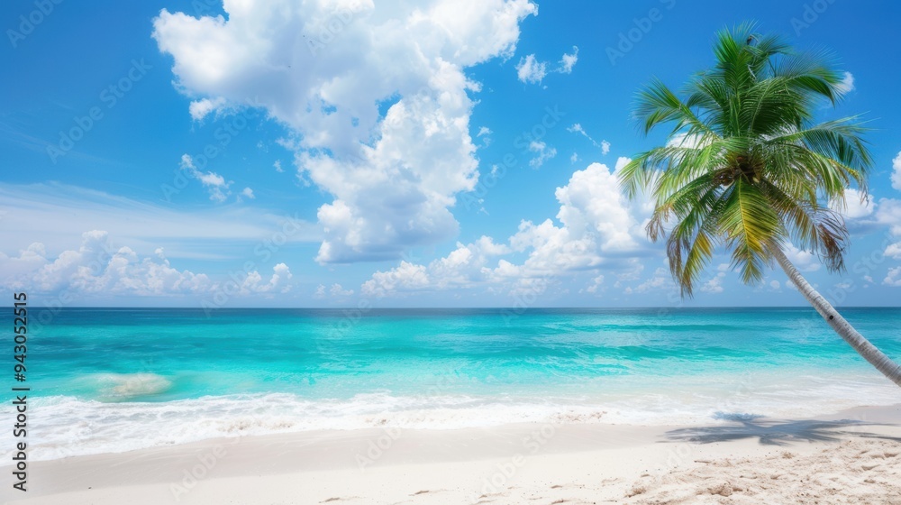Palm tree on a tropical beach with turquoise waters, illustrating the allure of island getaways. Palm tree on a tropical beach with turquoise waters, illustrating the allure of island getaways.