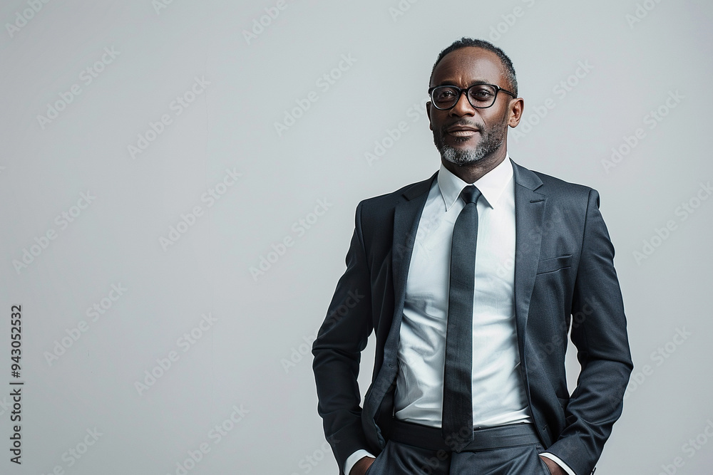 Portrait of smart successful African American man in business suit on white background. Generated by artificial intelligence Portrait of smart successful African American man in business suit on white background. Generated by artificial intelligence