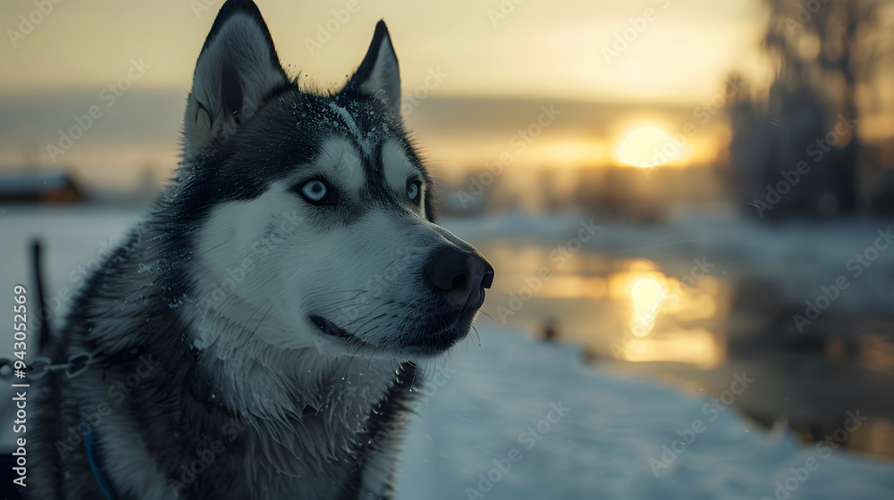 A Husky pulling a sled through a snowy landscape, its strong build and thick fur perfectly suited for the cold, with a determined expression on its face A Husky pulling a sled through a snowy landscape, its strong build and thick fur perfectly suited for the cold, with a determined expression on its face