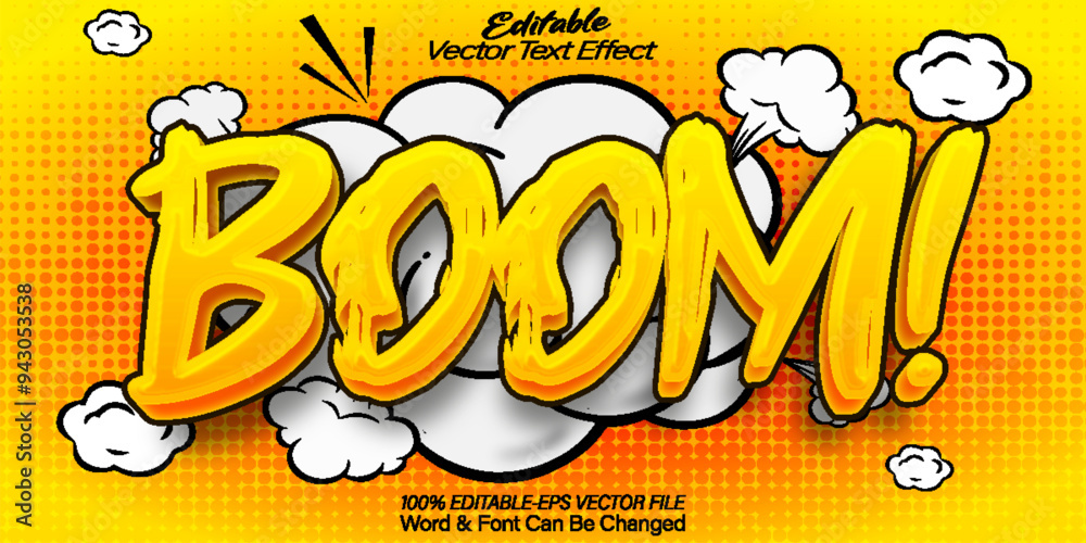 Fototapeta premium Boom Vector Text Effect Editable Alphabet Yellow Cartoon Comic Manga