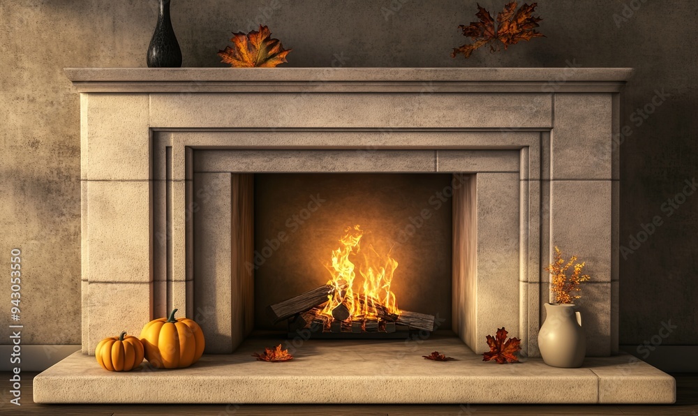 Obraz premium Serene Autumn Fireplace