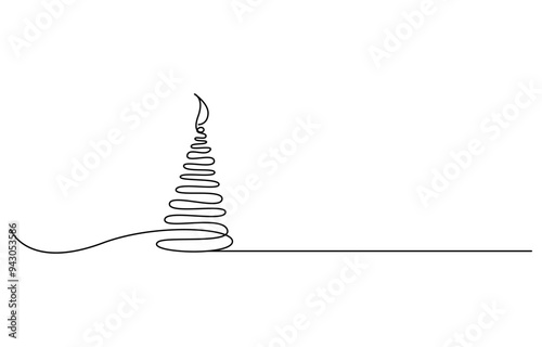 One line drawing of a Christmas tree, Christmas Tree in the Snow Continuous Line Drawing with Editable Stroke, Christmas Tree Continuous Line Drawing with Editable Stroke