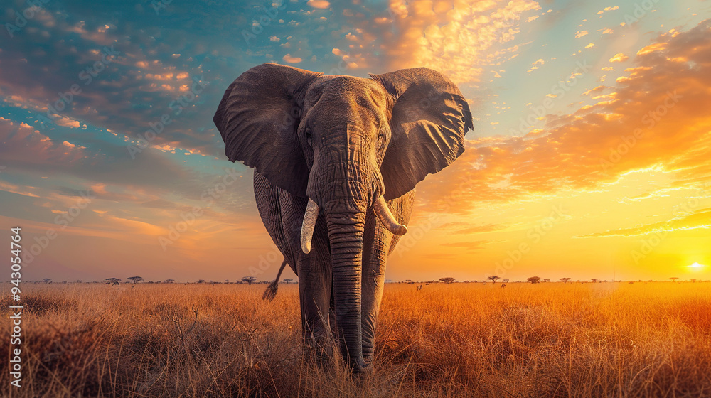 Obraz premium elephant with sunset