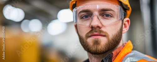 Technician wearing safety goggles while using heavy machinery, industrial safety, protective equipment, risk mitigation photo