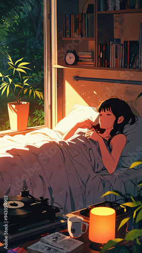 woman in bed Lo-Fi Style