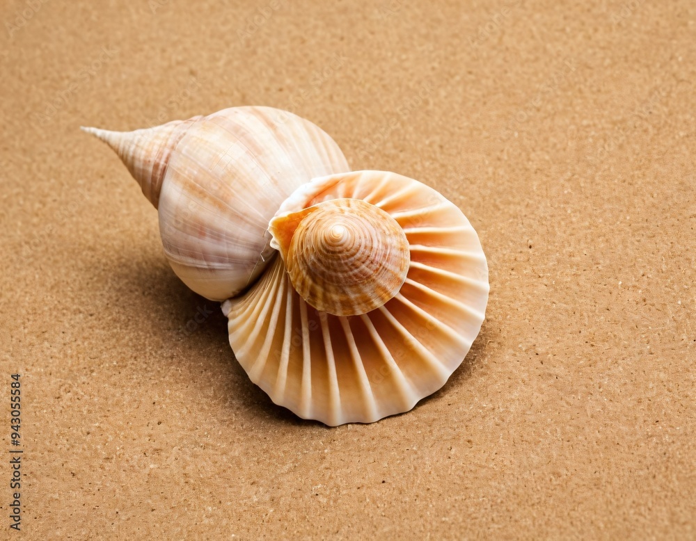 Isolated seashell. Three tropical sea shells isolated on brown background. Ai generated image Isolated seashell. Three tropical sea shells isolated on brown background. Ai generated image