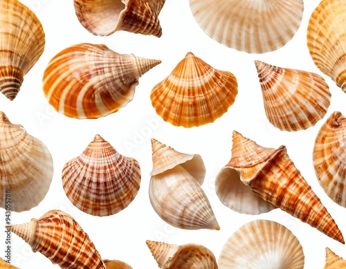 Isolated seashell. Three tropical sea shells isolated on white background. Ai generated image