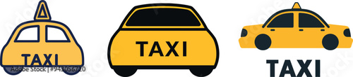 An illustration of a taxi service badge. A taxi call sign. An illustration of a taxi calling service sticker.
