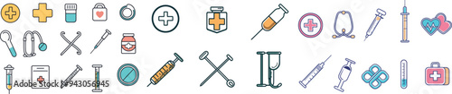 Icons representing medicine and healthcare in a linear form.