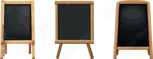 A realistic menu blackboard with a wooden frame. A notice board on a wood framework.