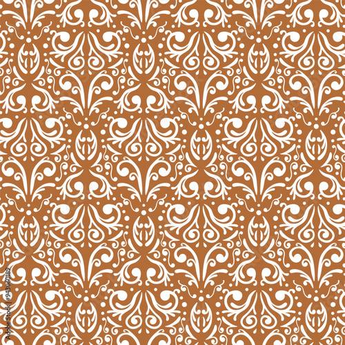 Damask seamless pattern. Brown and white texture. Vector illustration. Wrapping paper, textiles. Nice background
