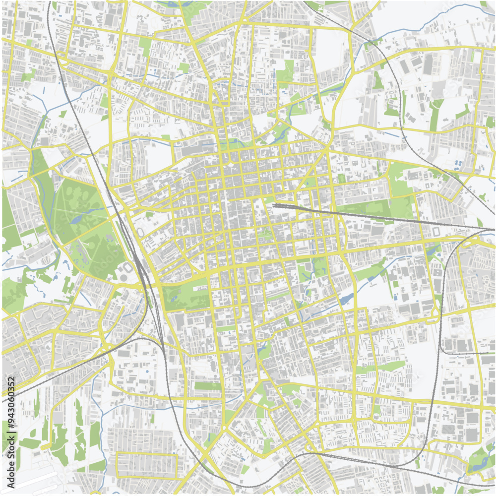 Road map of Lodz in Poland. Contains layered vector with roads water, parks, etc. Road map of Lodz in Poland. Contains layered vector with roads water, parks, etc.