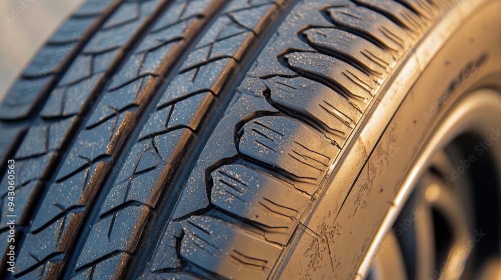 Close-up of detailed car tire tread pattern in natural light Close-up of detailed car tire tread pattern in natural light