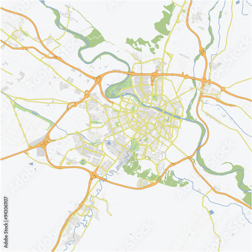 Road map of Zaragoza in Spain. Contains layered vector with roads water, parks, etc.