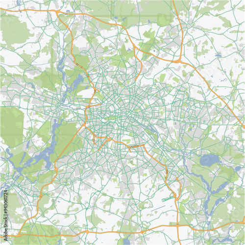 Road map of Berlin in Germany. Contains layered vector with roads water, parks, etc.