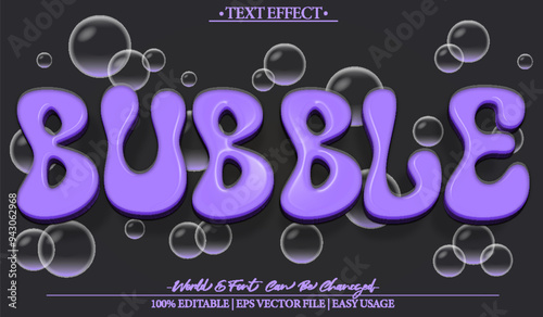 Bubble Vector Text Effect Editable Alphabet Gum Balloon Purple Fun Candy Sweet