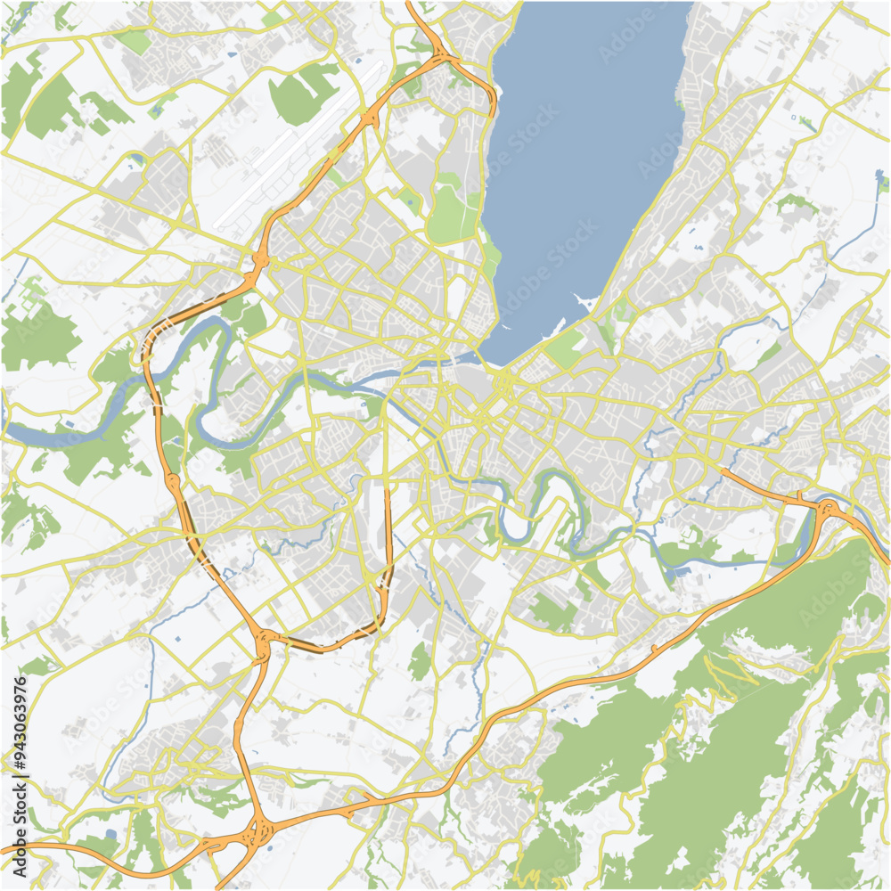 Fototapeta premium Road map of Geneva in Switzerland. Contains layered vector with roads water, parks, etc.