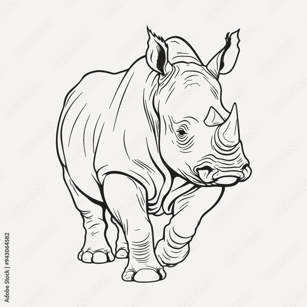 Fototapeta premium Detailed rhinoceros line art