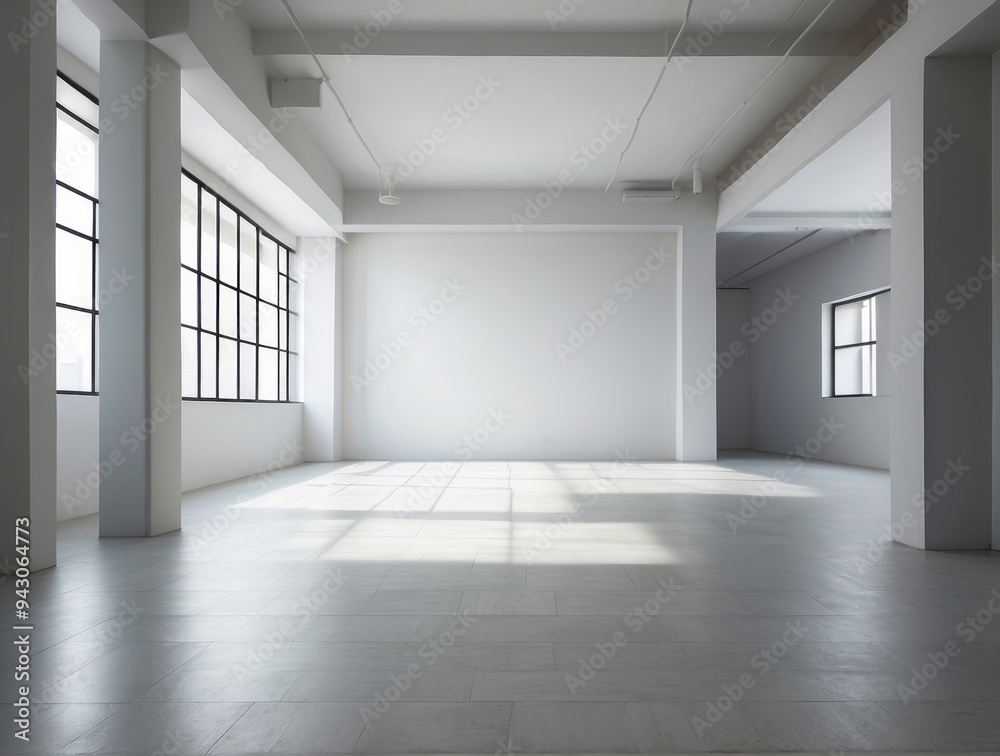 Obraz premium Empty White Room with Sunlight Streaming Through Windows