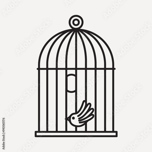 Birdcage illustration with bird
